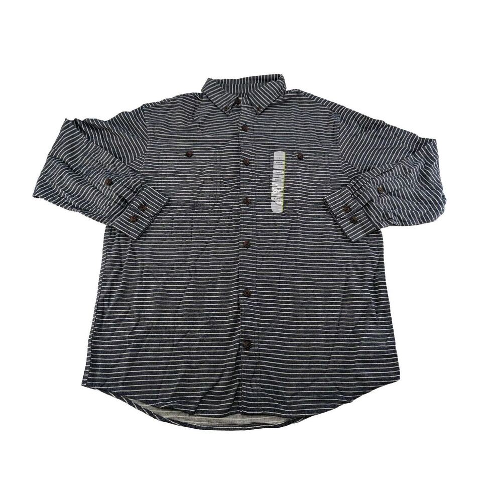 Duluth Trading Men's L Free Swingin' Flannel Relaxed Fit Shirt Blue Striped‎